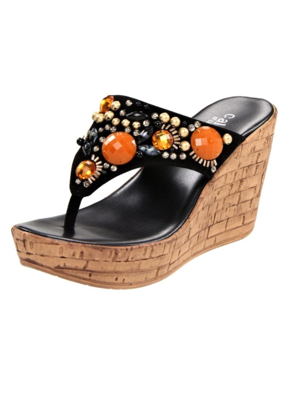 CALLISTO Platform Thong Sandals Size -10 M Jeweled Stones and Crystals Accent